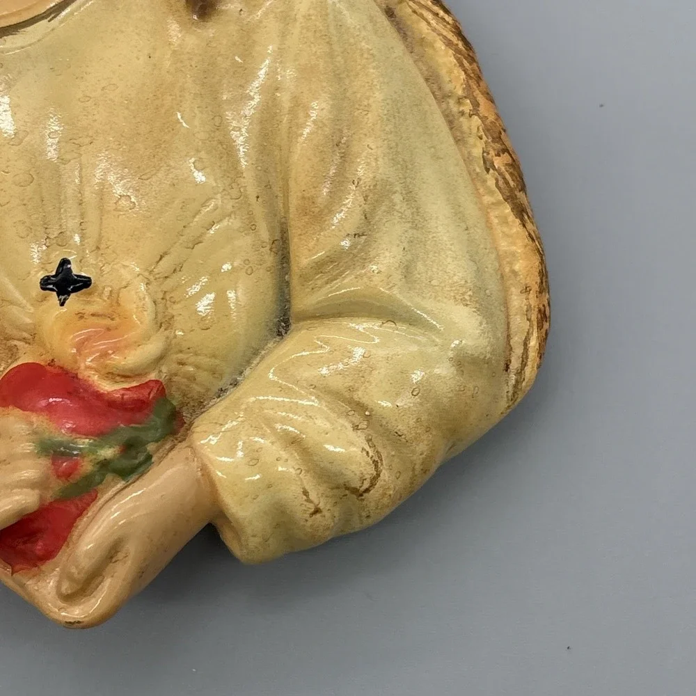Vintage Sacred Heart of Jesus Plaster Chalkware Torso Bust Hanging‎ Wall 6.5